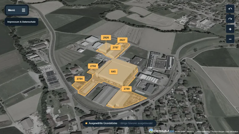 3D-Übersicht des Sumatrix-Areals mit Gebäuden und Aussenflächen in Gontenschwil