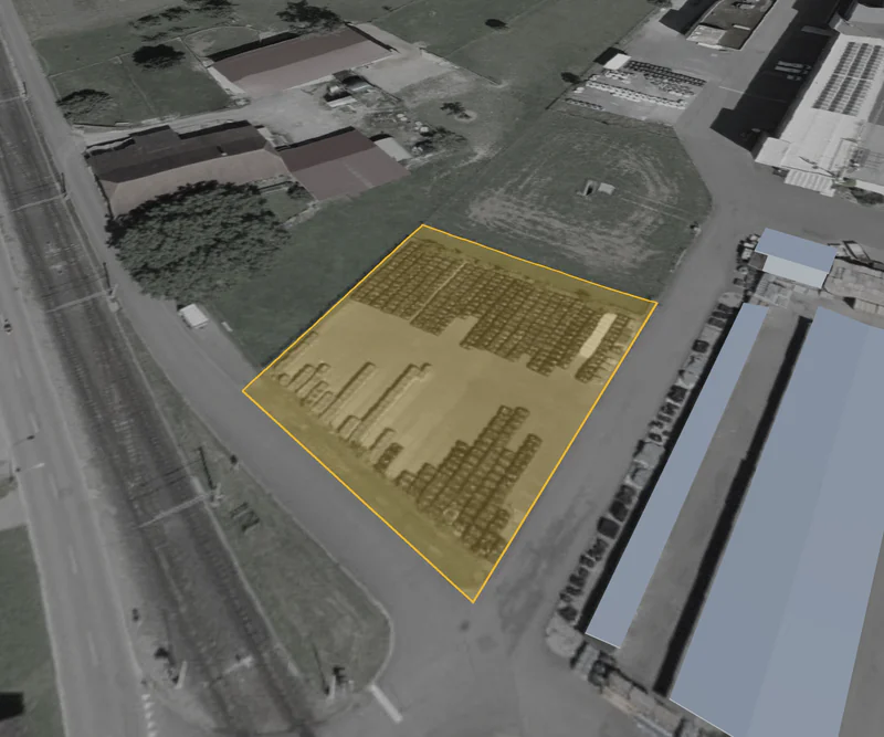 Sickersteinplatz: 3D-Ansicht mit gelb markierter Parzelle 2784 in Gontenschwil